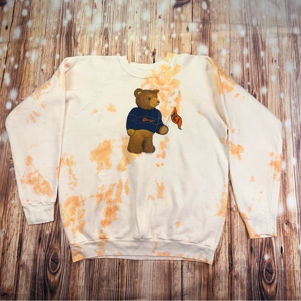 Vintage 1986 Screen Stars Bear Graphic Crewneck Sweater - Cream and Orange XL